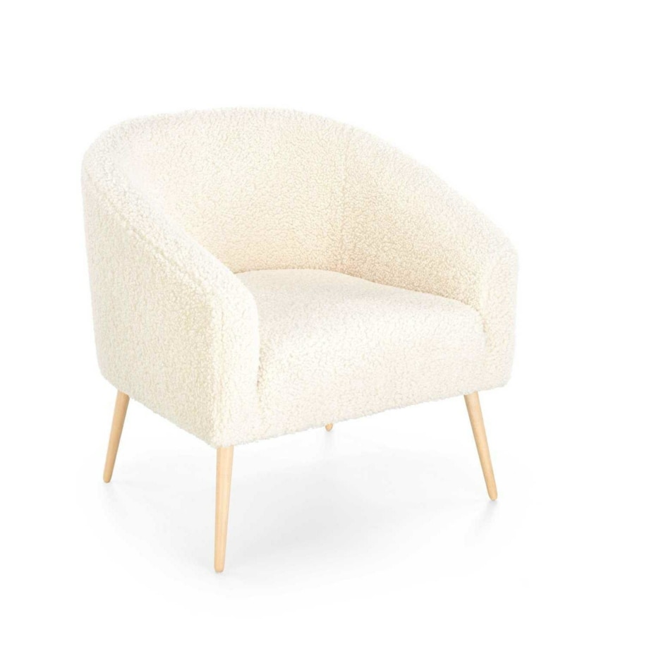 FOTEL WYPOCZYNKOWY Eder kremowy TAPICERKA bouclé BUKOWE NOGI