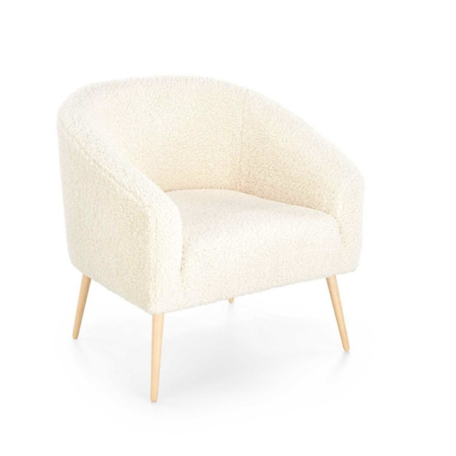 FOTEL WYPOCZYNKOWY Eder kremowy TAPICERKA bouclé BUKOWE NOGI