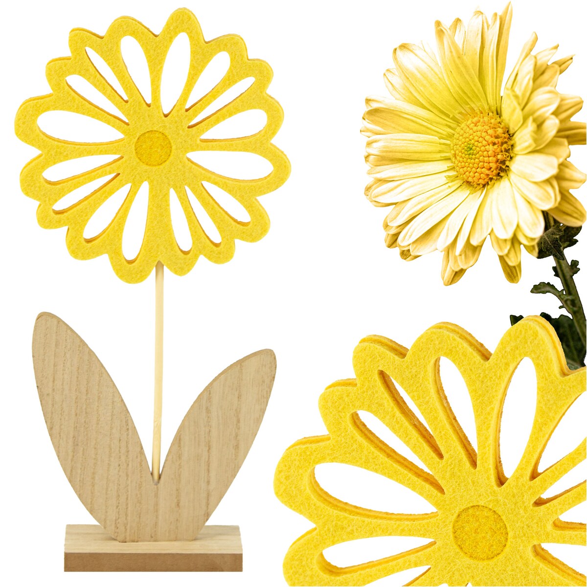 Kwiatek Drewniany 32 Cm Dekoracja Ozdoba Wielkanocna Na Stół Stokrotka Żółty