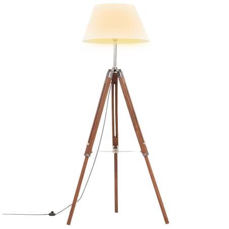 vidaXL Lampa podłogowa na trójnogu, brązowo-biała, tek, 141 cm