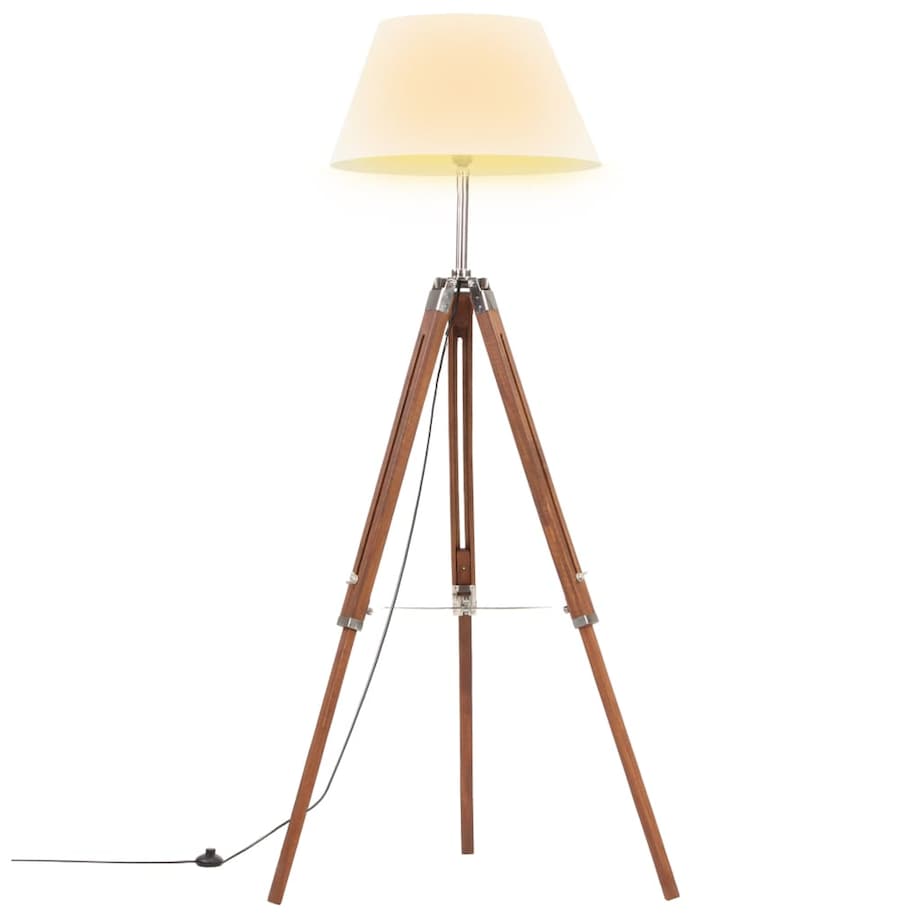 vidaXL Lampa podłogowa na trójnogu, brązowo-biała, tek, 141 cm