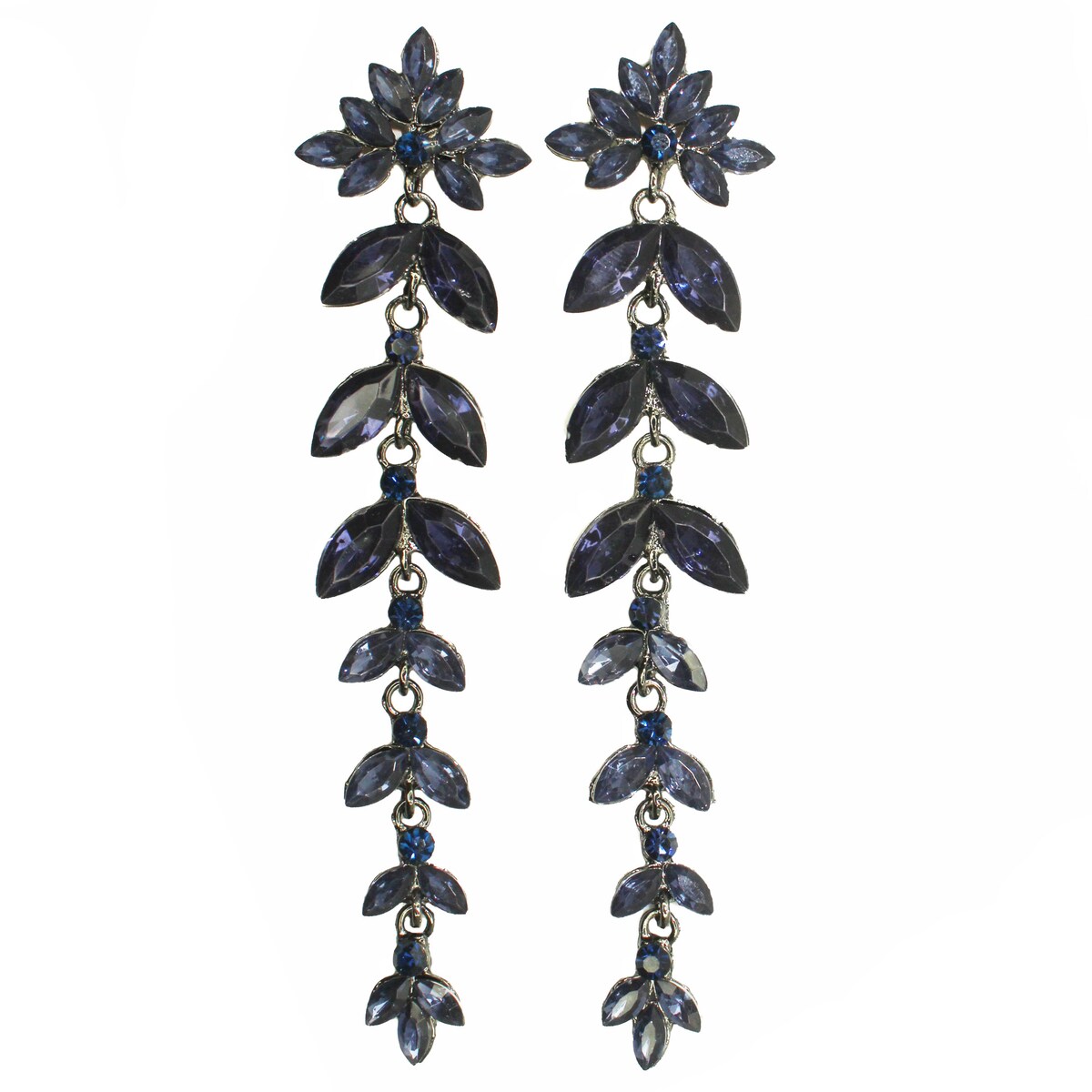 Kolczyki niebieskie granatowe długie listki błyszczące