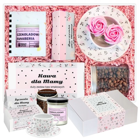 BOX dla MAMY wyjątkowy prezent z kawami aromatyzowanymi świecą filiżanką