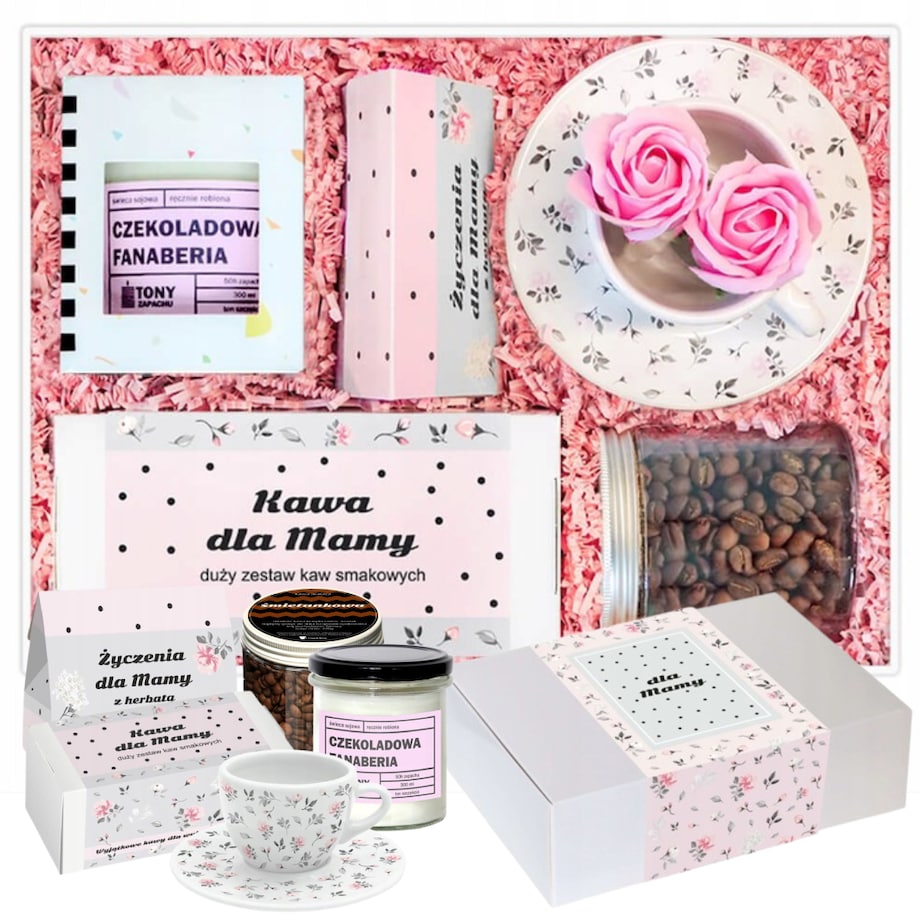 BOX dla MAMY wyjątkowy prezent z kawami aromatyzowanymi świecą filiżanką