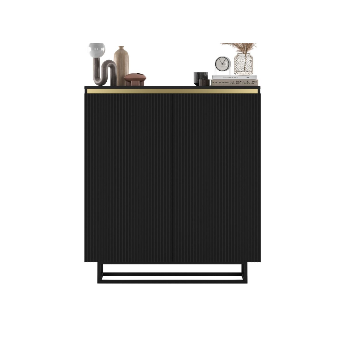 Komoda Glamour Szafka RTV Czarny MAT ryflowane fronty czarny stelaż 110,8 cm