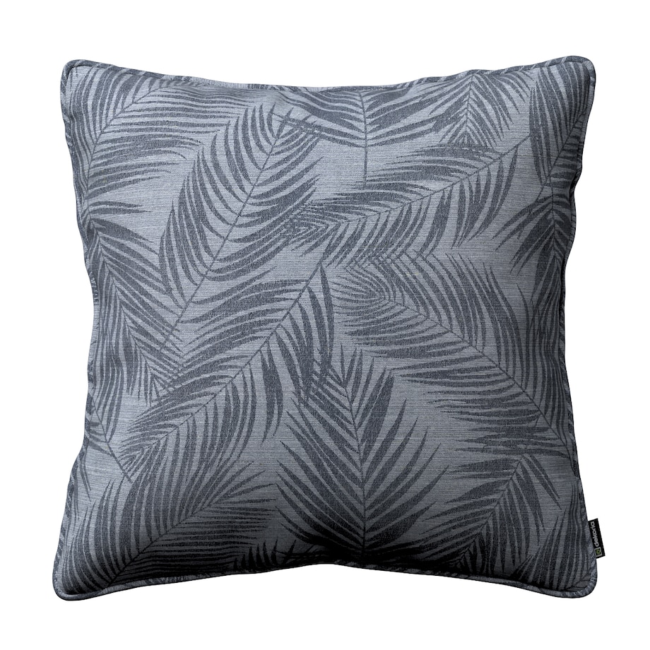 Poszewka Gabi na poduszkę 60x60 grafitowe liście na szaro-srebrnym tle