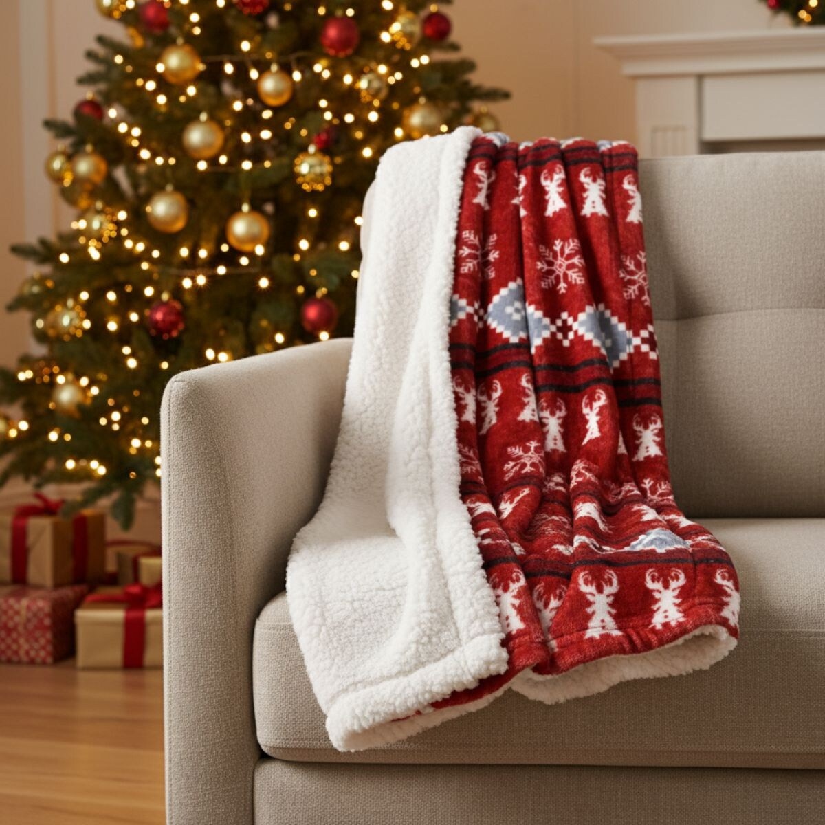 Dwustronny koc świąteczny, 130 x 160 cm