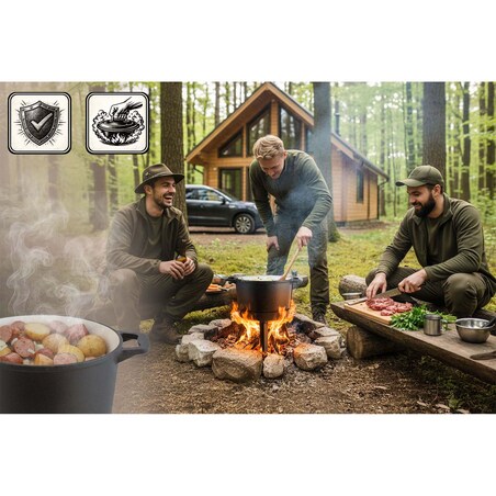 Kociołek żeliwny emaliowany Berdsen BD-480 garnek 8L stojący + patelnia grill + przepisy