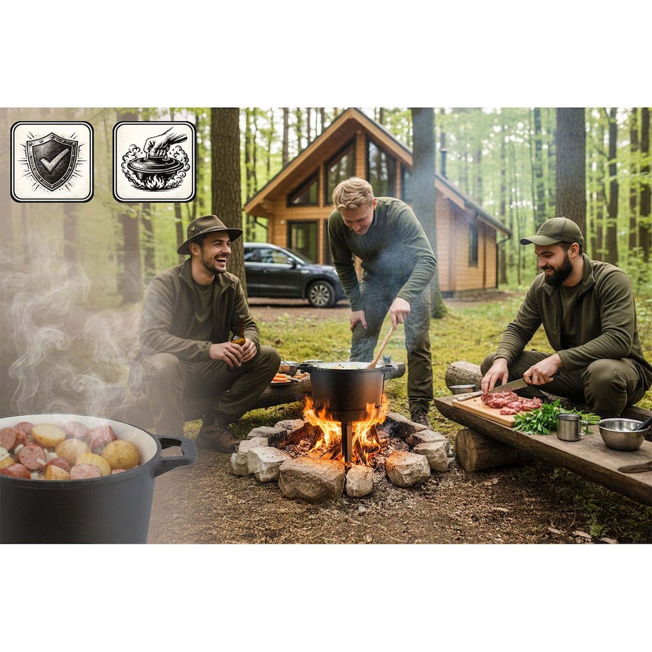 Kociołek żeliwny emaliowany Berdsen BD-480 garnek 8L stojący + patelnia grill + przepisy