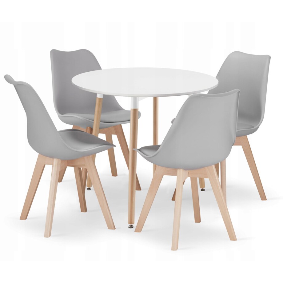 Zestaw Stół + 4 Krzesła Do Jadalni Kuchni Salonu Biura Okrągły Biały