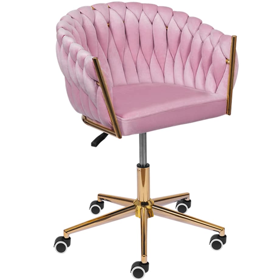Fotel biurowy krzesło obrotowe regulowane welurowe różowe