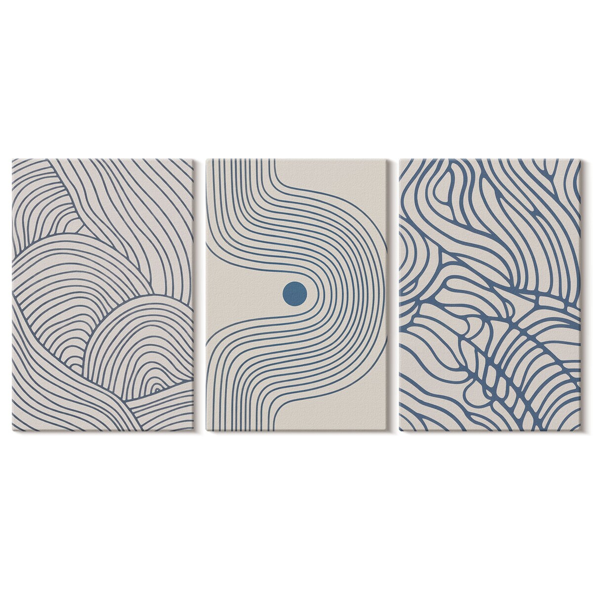 Zestaw 3 małych obrazów na płótnie - Abstrakcyjne linie fale kształty - niebieski