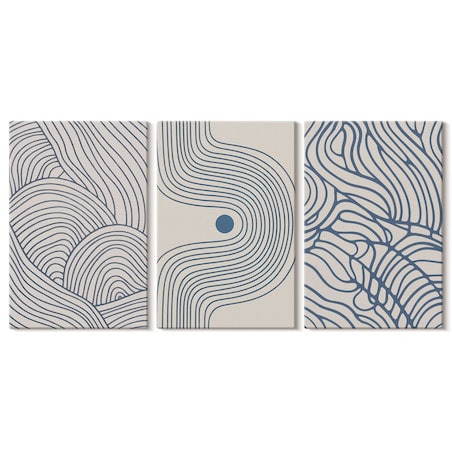 Zestaw 3 małych obrazów na płótnie - Abstrakcyjne linie fale kształty - niebieski