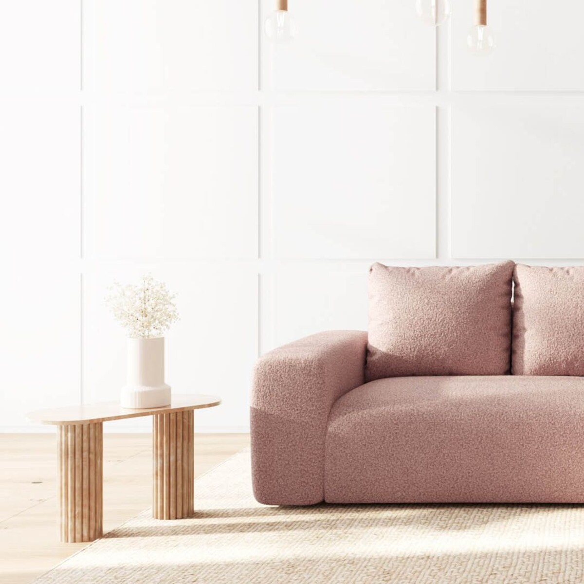 Monce Sofa narożna prawa pastelowy różowa