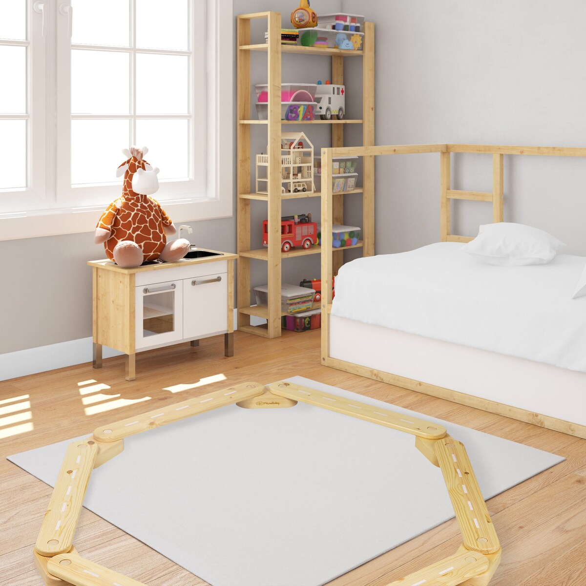 Ścieżka Sensoryczna Drewniana, Balance Beam, 4 elementy, Naturalna