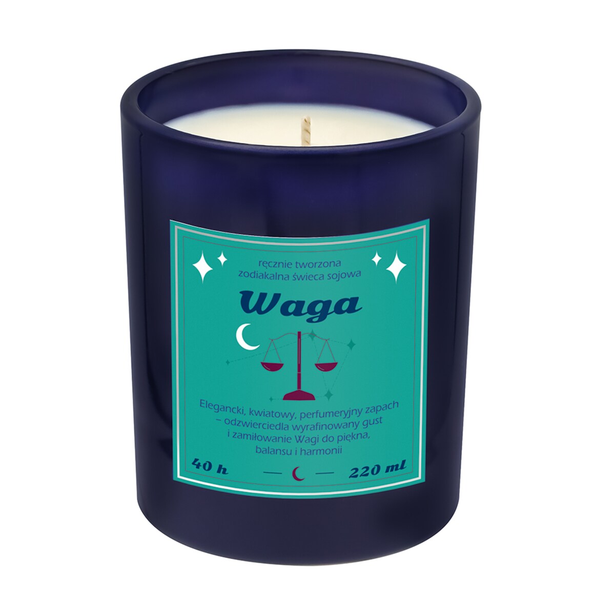 Świeca zodiakalna sojowa naturalna zapachowa WAGA - bezpieczna, ręcznie robiona w szklanym słoiczku na prezent upominek dla osoby ze znakiem zodiaku WAGI