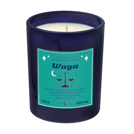 Świeca zodiakalna sojowa naturalna zapachowa WAGA - bezpieczna, ręcznie robiona w szklanym słoiczku na prezent upominek dla osoby ze znakiem zodiaku WAGI