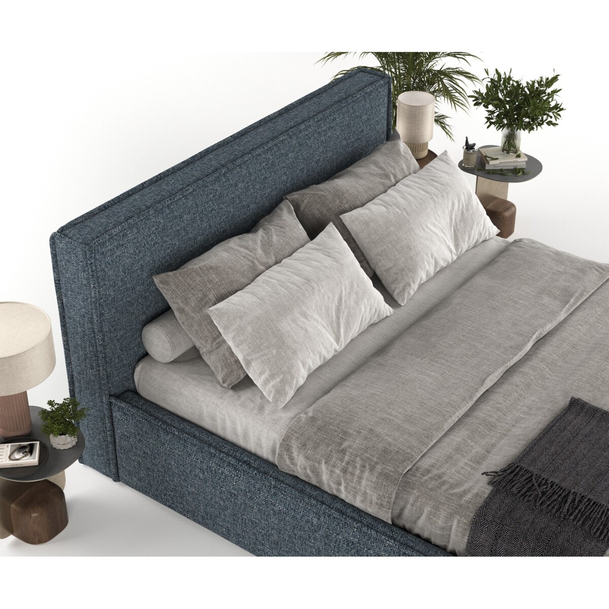 Łóżko kontynentalne SATO 160x200 z pojemnikiem, Granatowy, tkanina Modesto 485