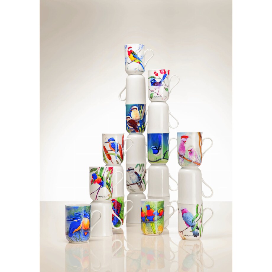 Kubek Birds Dzwońce, biały ze wzorem, 350 ml