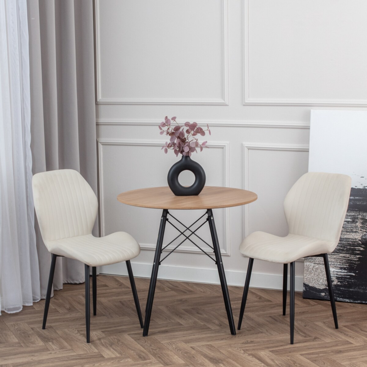 Krzesło tapicerowane do salonu jadalni pikowane welurowe beżowe