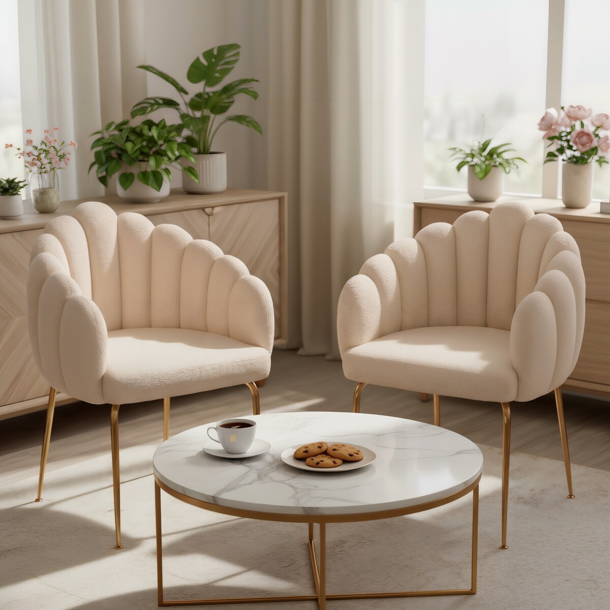 Krzesło tapicerowane FOGIA baranek BOUCLE białe