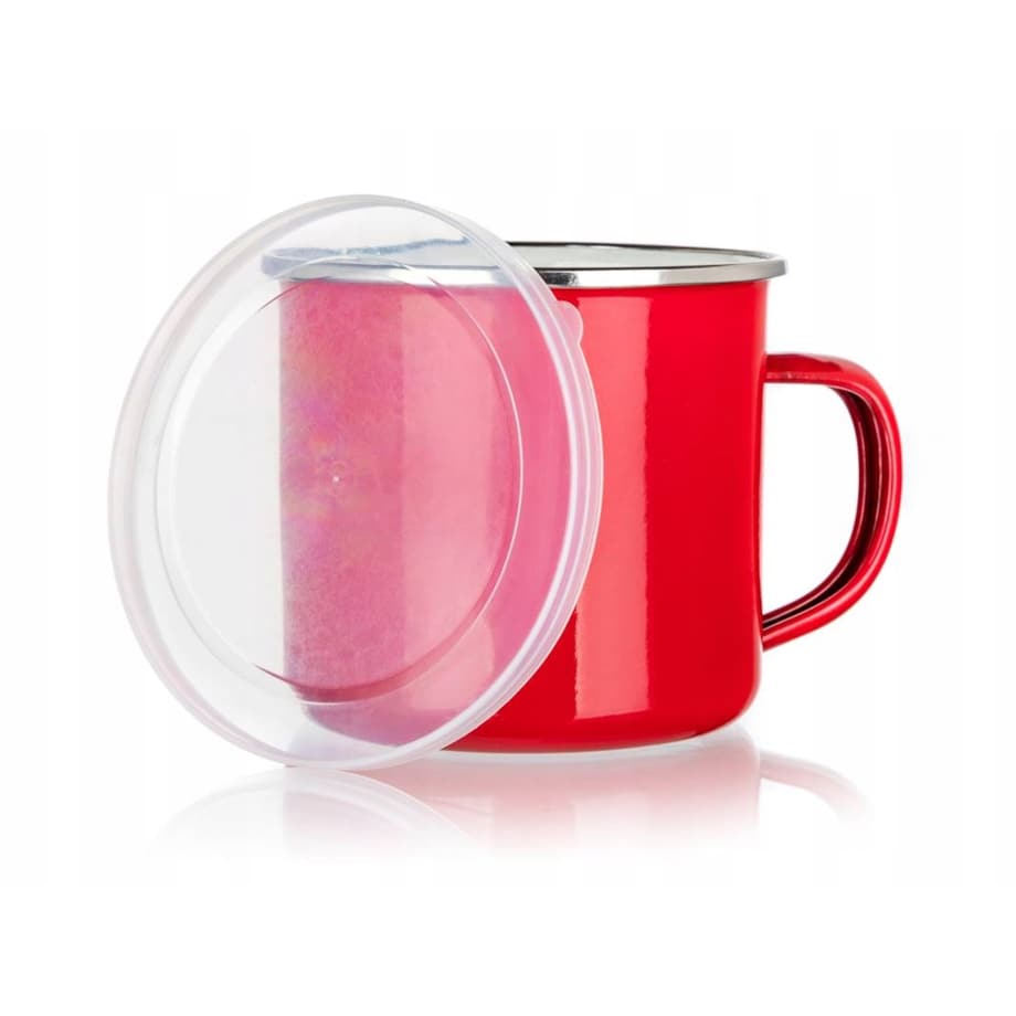 KUBEK EMALIOWANY CZERWONY 500ml z pokrywką