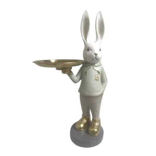 Dekoracja - stojący królik z tacą 36,5x13,5x11 cm TUHTO-2