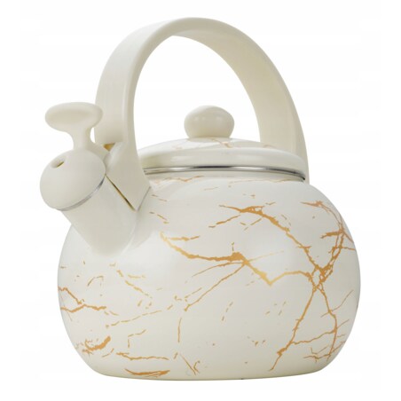 Czajnik Emaliowany Retro 2.2L Z Gwizdkiem Stal Węglowa Biały Indukcja Gaz