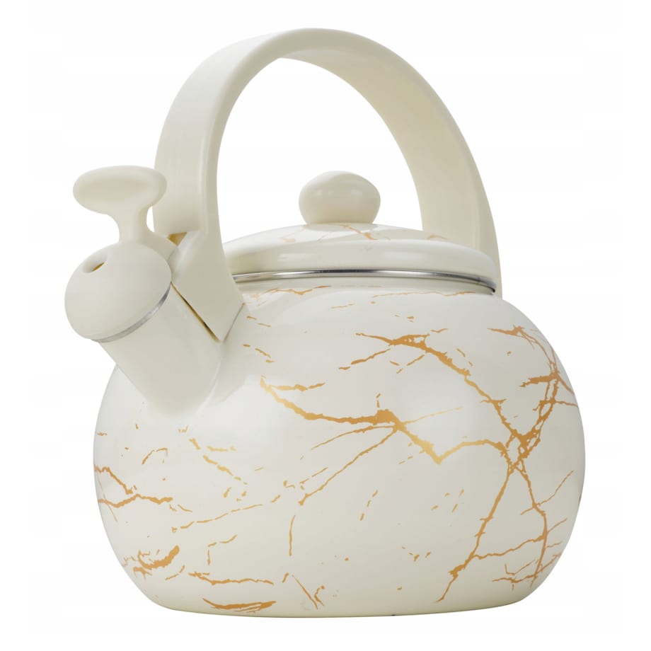 Czajnik Emaliowany Retro 2.2L Z Gwizdkiem Stal Węglowa Biały Indukcja Gaz