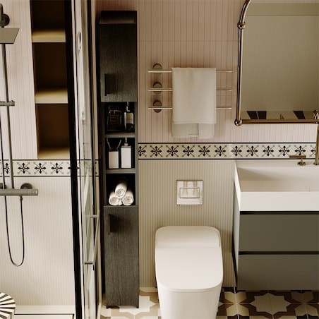 Regał łazienkowy stojący szafa czarny loft szafka półka słupek wysoki 182cm