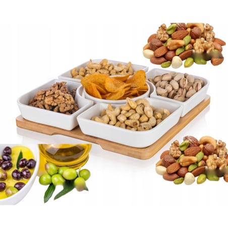 SALATERKA NA BAMBUSIE na PREZENT przekąski oliwki orzeszki jedzenie ŚWIĘTA