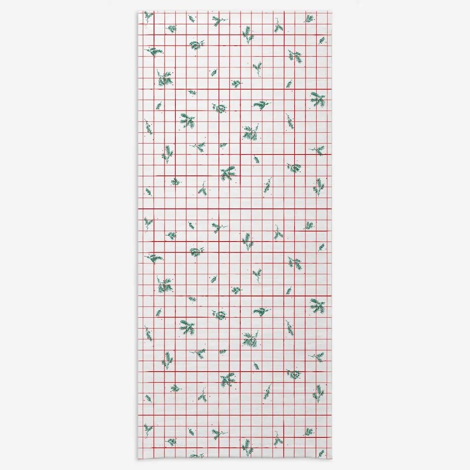 Obrus świąteczny - krata i gałązki - 140x320