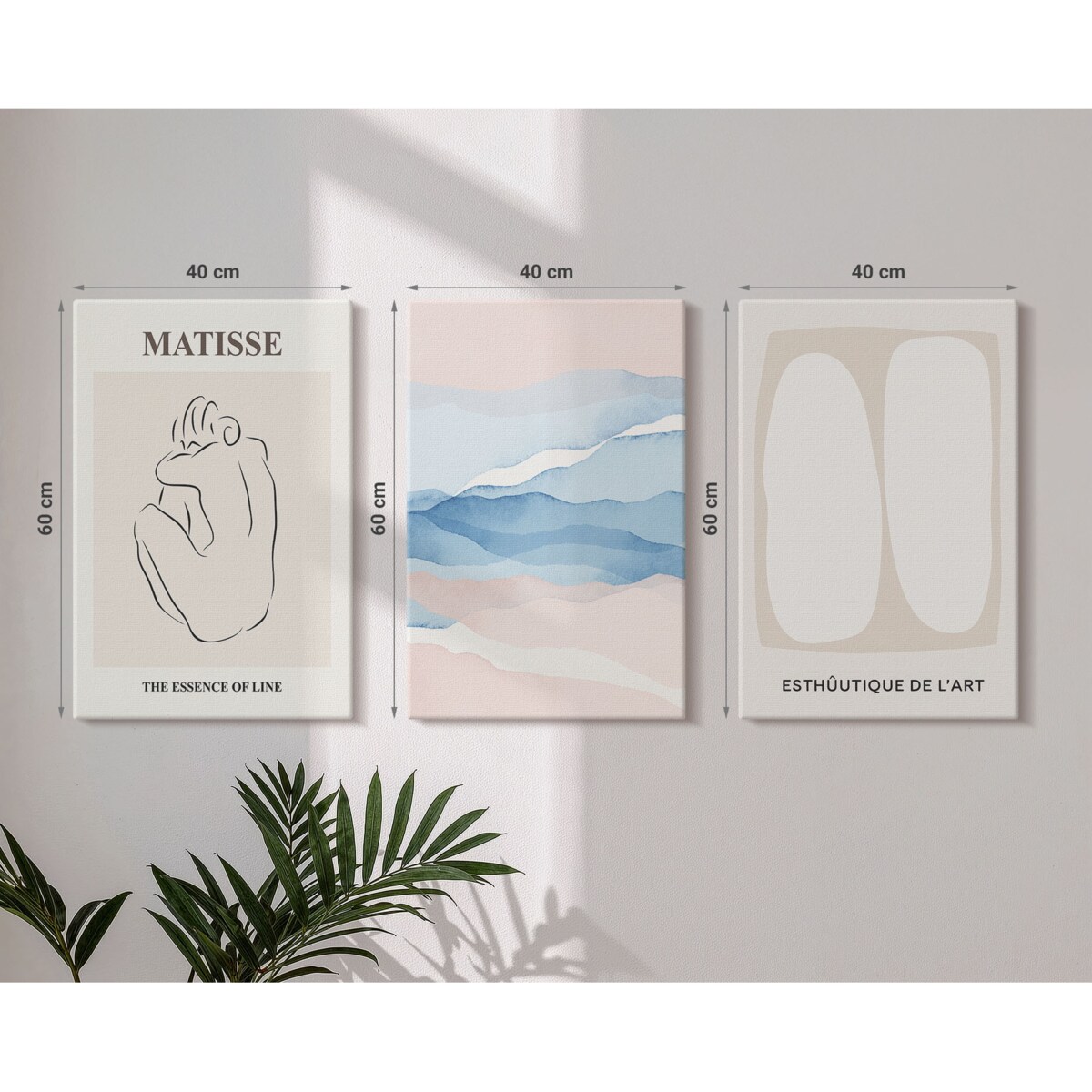 Zestaw 3 dużych obrazów na płótnie - Abstrakcyjne formy Matisse - beżowy