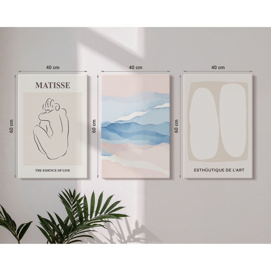 Zestaw 3 dużych obrazów na płótnie - Abstrakcyjne formy Matisse - beżowy