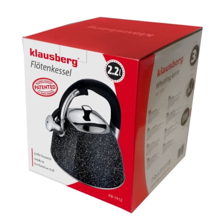 Czajnik stalowy z gwizdkiem 2.2L indukcja gaz czarny marmur KLAUSBERG