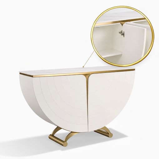 Biała konsola glamour półokrągła Vellora 140x35x86