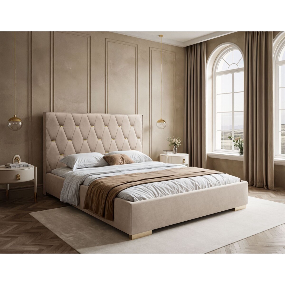 Łóżko tapicerowane IZOLDA z wysokim zagłówkiem, selaż 34, 180x200 Royal Velvet 170