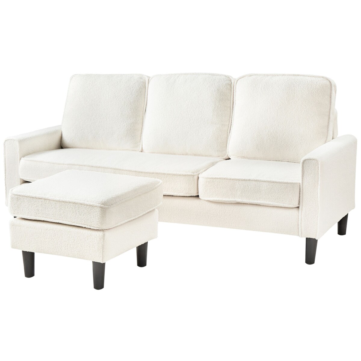 Sofa 3-osobowa z otomaną boucle biała AVESTA