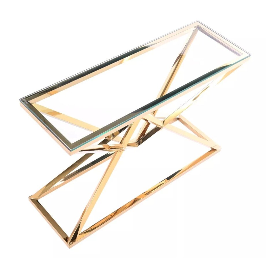 Konsola złota nowojorska Diament Glamour przeźroczysta szyba 120x40x80