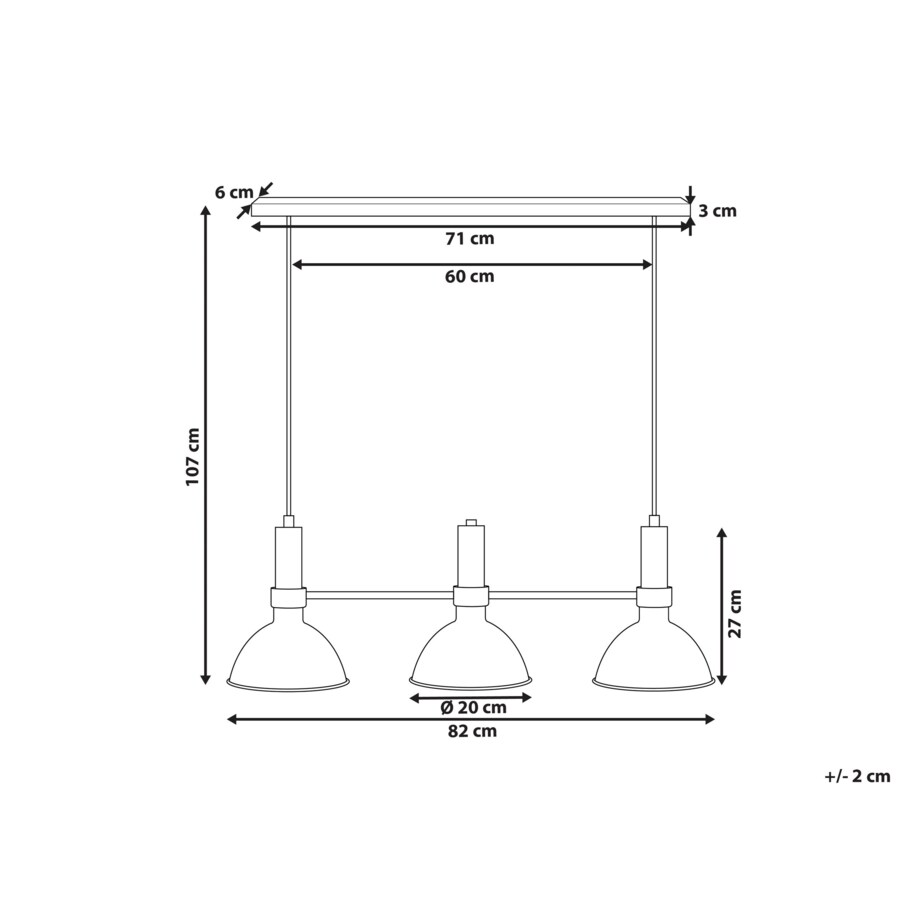 Lampa wisząca 3-punktowa metalowa czarno-złota BELES