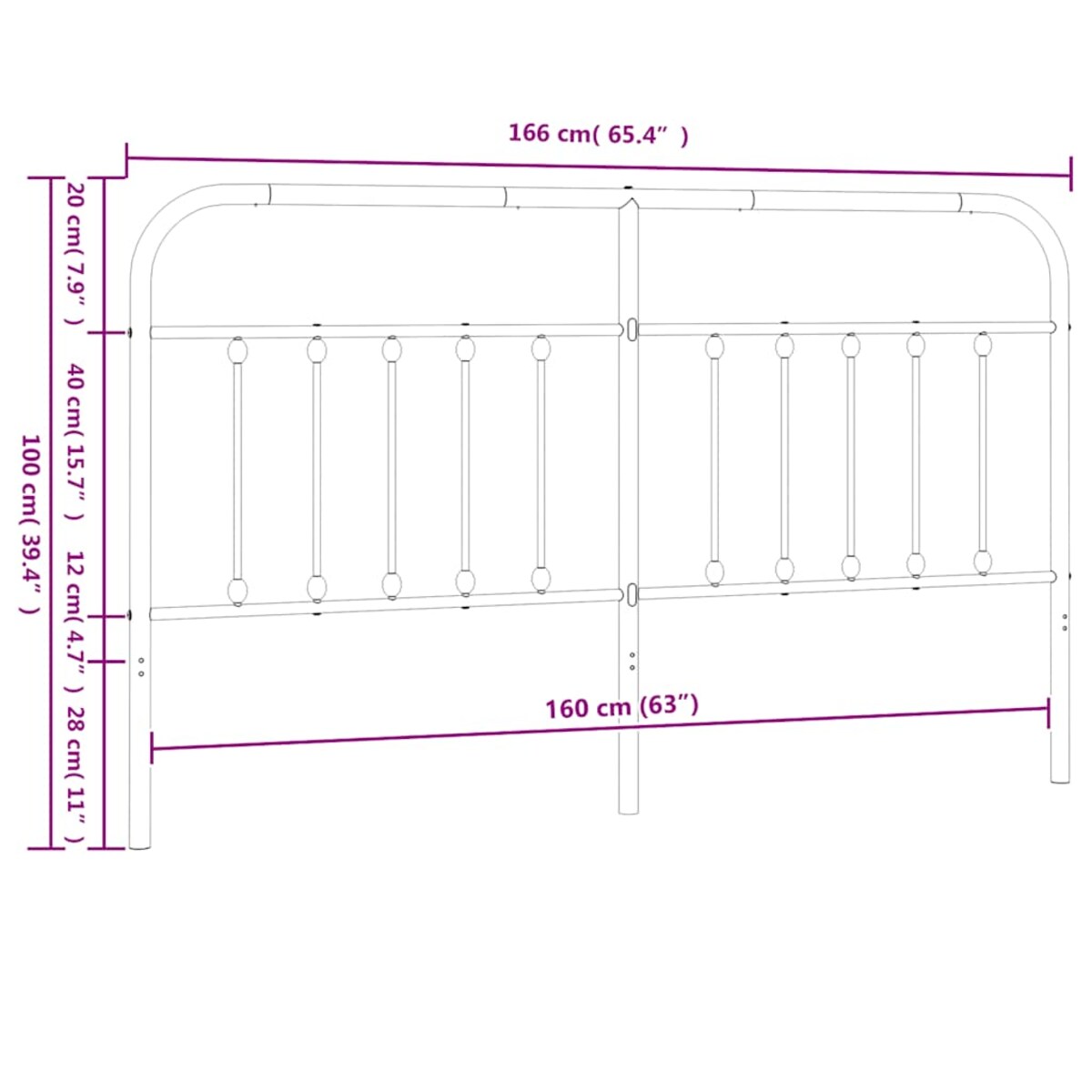vidaXL Metalowe wezgłowie, czarne, 160 cm