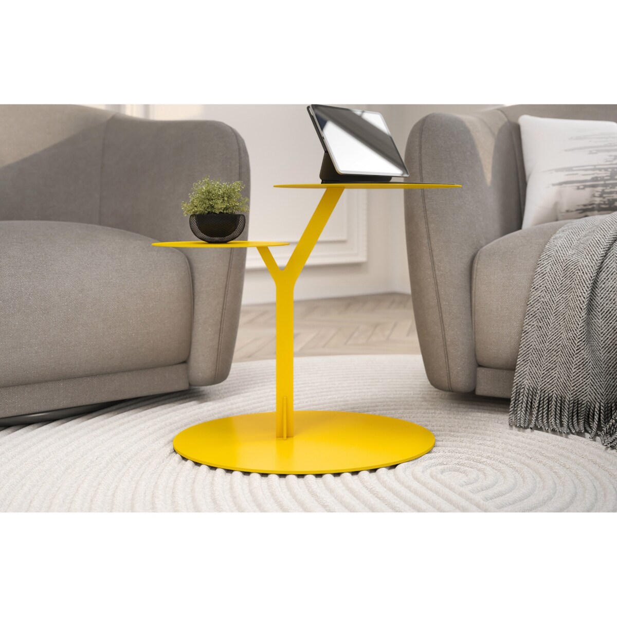 Stolik metalowy dwa blaty, kolor żółty