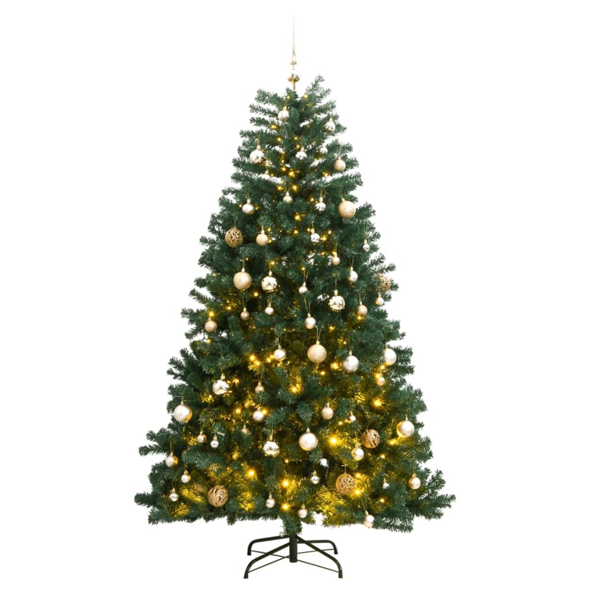 vidaXL Sztuczna choinka na zawiasach, 300 lampek LED i bombki, 210 cm