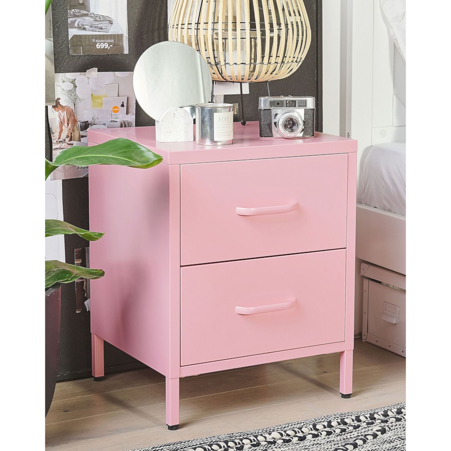 Szafka nocna metalowa różowa MALAVI