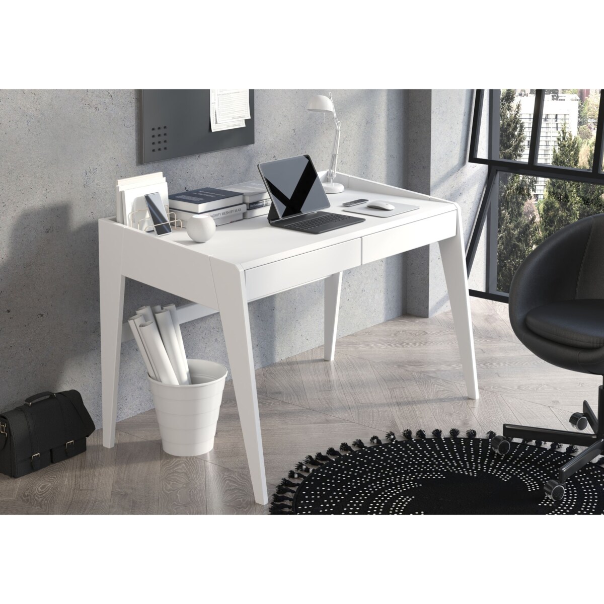 Drewniane bukowe biurko / toaletka z szufladami Visby LISA / kolor biały ral