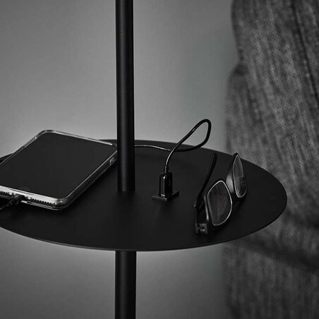 Stojąca LAMPA podłogowa LINEAR 107307 Markslojd metalowa OPRAWA z półką do salonu czarna