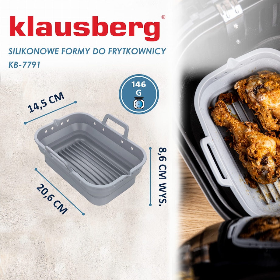 Zestaw wkładów silikonowych do frytkownicy beztłuszczowej 2 sztuki prostokątny 20.5x14.5cm składany KLAUSBERG