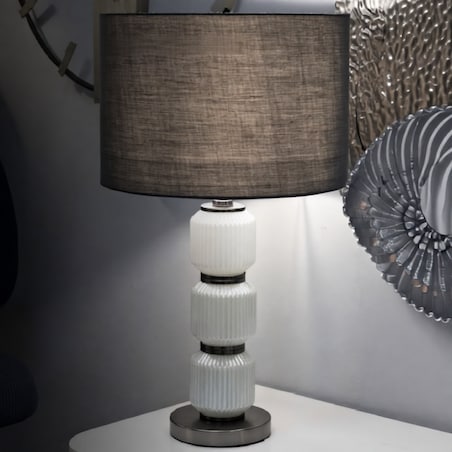Lampa stołowa Bright Three, kolor biały i szary, szkło i żelazo, 32,5 x 32,5 x 57 cm, 1 x E27, styl nowoczesny, do salonu i sypialni, Mauro Ferretti