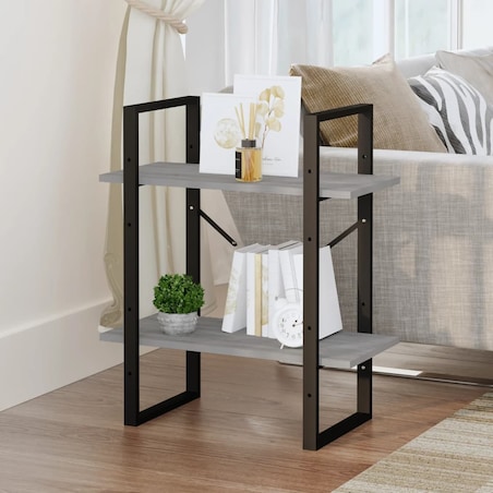 vidaXL Regał na książki z 2 półkami, szary dąb sonoma, 60x30x70 cm