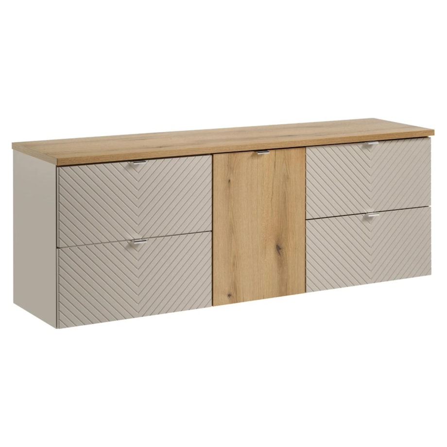 Szafka pod umywalkę nablatową VIVA CASHMERE 2S 60cmx2 kaszmirowy mat - zestaw 160cm z koszem na pranie